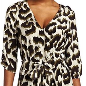 SOLD! Charlie Jade 100% silk olive leopard print romper